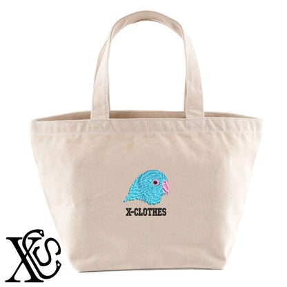 マメルリハ3柄 刺繍 キャンバス生地 ランチ ミニ トートバッグ レディース メンズ【X-CLOTHES】オリジナル グッズ 刺繍 ワンポイント 雑貨【b Black Camel】【g Natural Gray】 【6動物鳥魚-文鳥インコ】