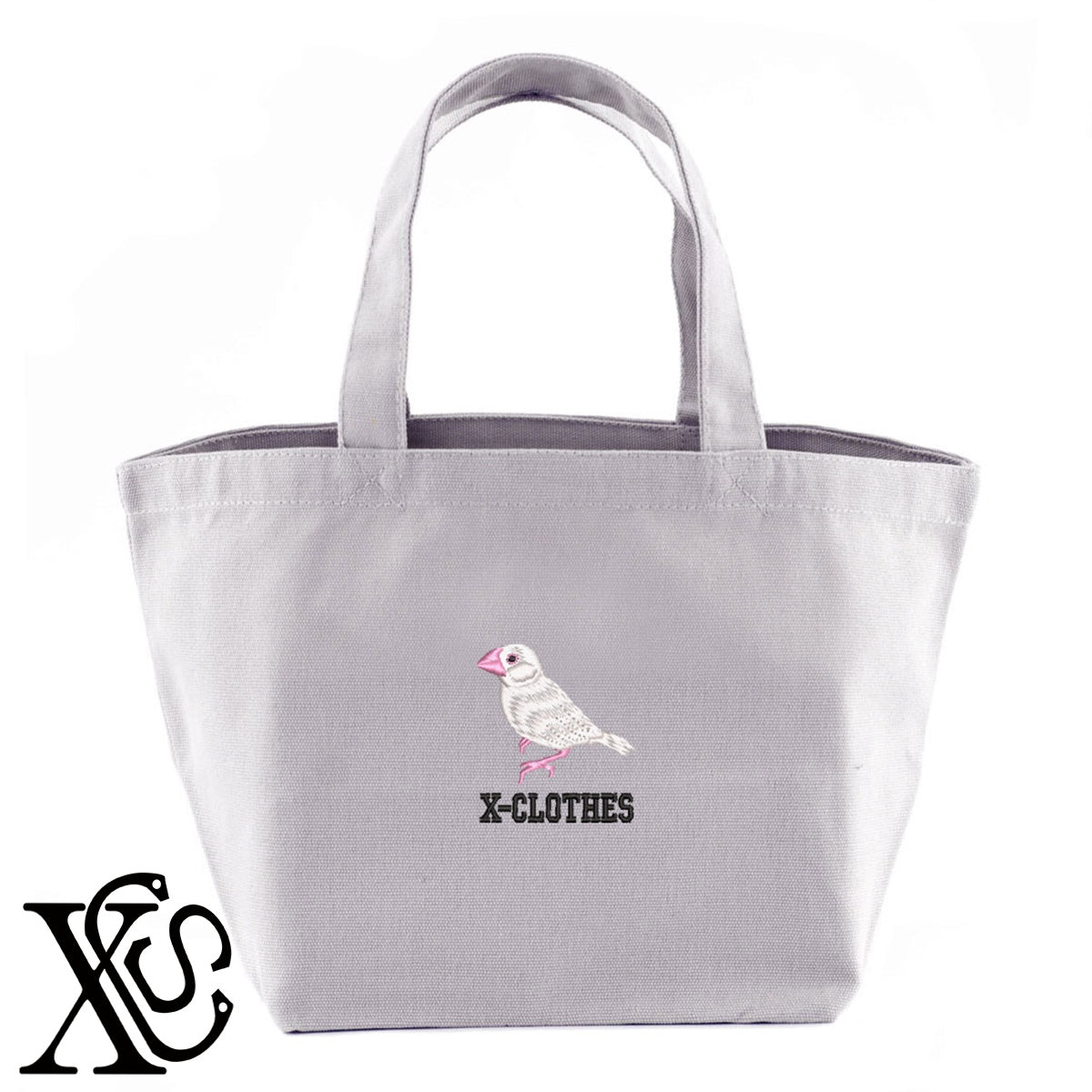 文鳥6柄 刺繍 キャンバス生地 ランチ ミニ トートバッグ レディース メンズ【X-CLOTHES】オリジナル グッズ 刺繍 ワンポイント 雑貨【b Black Camel】【g Natural Gray】 【6動物鳥魚-文鳥インコ】