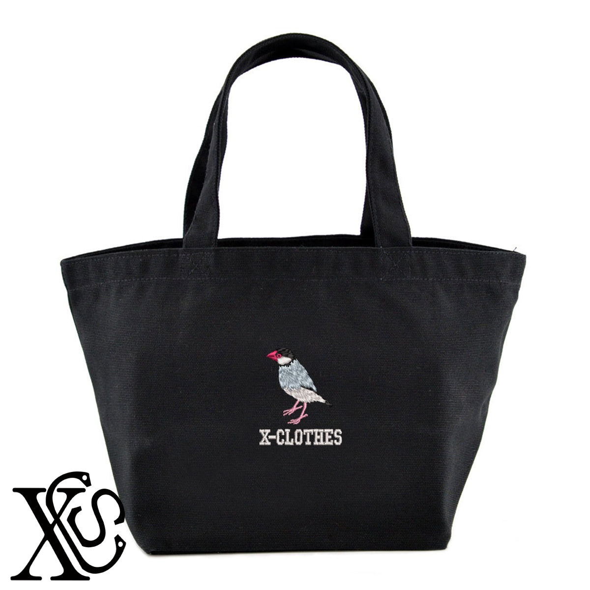 文鳥9柄 刺繍 キャンバス生地 ランチ ミニ トートバッグ レディース メンズ【X-CLOTHES】オリジナル グッズ 刺繍 ワンポイント 雑貨【b Black Camel】【g Natural Gray】 【6動物鳥魚-文鳥インコ】