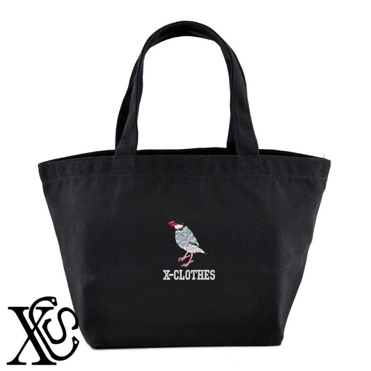 文鳥9柄 刺繍 キャンバス生地 ランチ ミニ トートバッグ レディース メンズ【X-CLOTHES】オリジナル グッズ 刺繍 ワンポイント 雑貨【b Black Camel】【g Natural Gray】 【6動物鳥魚-文鳥インコ】