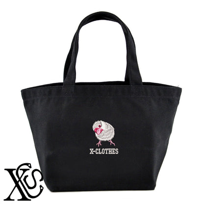 白文鳥3柄 刺繍 キャンバス生地 ランチ ミニ トートバッグ レディース メンズ【X-CLOTHES】オリジナル グッズ 刺繍 ワンポイント 雑貨【b Black Camel】【g Natural Gray】 【6動物鳥魚-文鳥インコ】