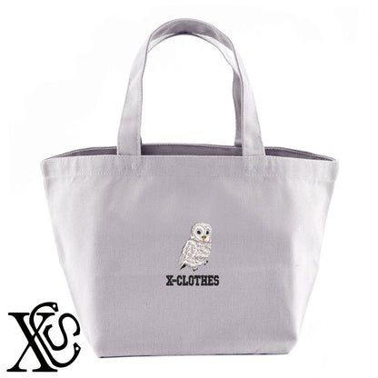 フクロウ9柄 刺繍 キャンバス生地 ランチ ミニ トートバッグ レディース メンズ【X-CLOTHES】オリジナル グッズ 刺繍 ワンポイント 雑貨【b Black Camel】【g Natural Gray】 【6動物鳥魚-猛鳥】
