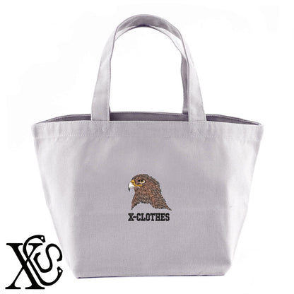 鷹9柄 刺繍 キャンバス生地 ランチ ミニ トートバッグ レディース メンズ【X-CLOTHES】オリジナル グッズ 刺繍 ワンポイント 雑貨【b Black Camel】【g Natural Gray】 【6動物鳥魚-猛鳥】