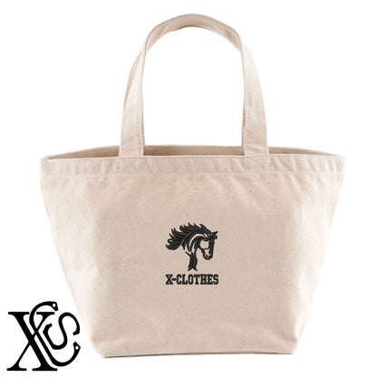 馬18柄 刺繍 キャンバス生地 ランチ ミニ トートバッグ レディース メンズ【X-CLOTHES】オリジナル グッズ 刺繍 ワンポイント 雑貨【b Black Camel】【g Natural Gray】 【6動物鳥魚-草食動物】