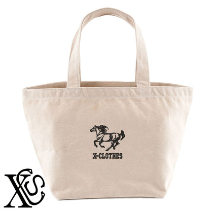馬20柄 刺繍 キャンバス生地 ランチ ミニ トートバッグ レディース メンズ【X-CLOTHES】オリジナル グッズ 刺繍 ワンポイント 雑貨【b Black Camel】【g Natural Gray】 【6動物鳥魚-草食動物】
