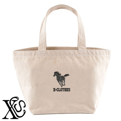 馬24柄 刺繍 キャンバス生地 ランチ ミニ トートバッグ レディース メンズ【X-CLOTHES】オリジナル グッズ 刺繍 ワンポイント 雑貨【b Black Camel】【g Natural Gray】 【6動物鳥魚-草食動物】