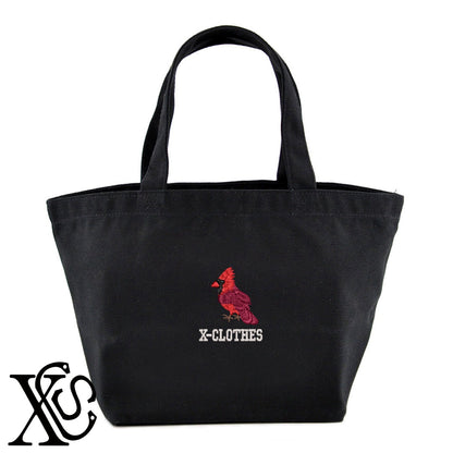 紅冠鳥2柄 刺繍 キャンバス生地 ランチ ミニ トートバッグ レディース メンズ【X-CLOTHES】オリジナル グッズ 刺繍 ワンポイント 雑貨【b Black Camel】【g Natural Gray】 【6動物鳥魚-野鳥】