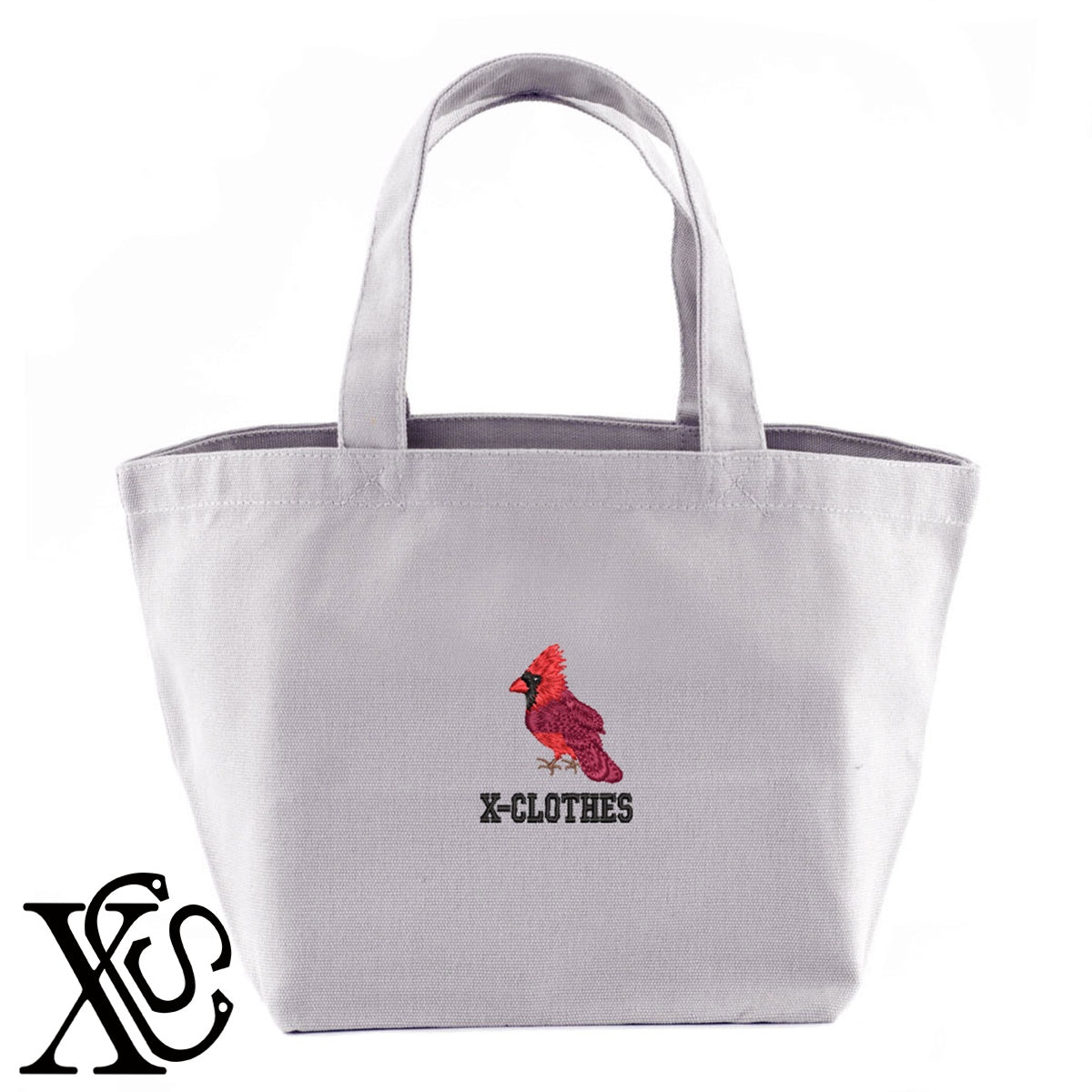 紅冠鳥2柄 刺繍 キャンバス生地 ランチ ミニ トートバッグ レディース メンズ【X-CLOTHES】オリジナル グッズ 刺繍 ワンポイント 雑貨【b Black Camel】【g Natural Gray】 【6動物鳥魚-野鳥】