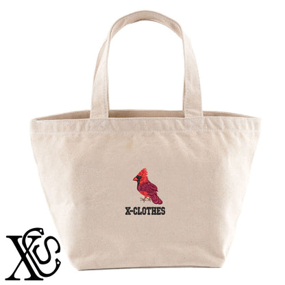 紅冠鳥2柄 刺繍 キャンバス生地 ランチ ミニ トートバッグ レディース メンズ【X-CLOTHES】オリジナル グッズ 刺繍 ワンポイント 雑貨【b Black Camel】【g Natural Gray】 【6動物鳥魚-野鳥】