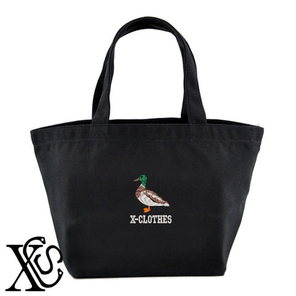 鴨3柄 刺繍 キャンバス生地 ランチ ミニ トートバッグ レディース メンズ【X-CLOTHES】オリジナル グッズ 刺繍 ワンポイント 雑貨【b Black Camel】【g Natural Gray】 【6動物鳥魚-野鳥】