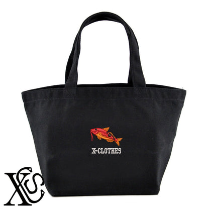 オジサン2柄 刺繍 キャンバス生地 ランチ ミニ トートバッグ レディース メンズ【X-CLOTHES】オリジナル グッズ 刺繍 ワンポイント 雑貨【b Black Camel】【g Natural Gray】 【6動物鳥魚-釣り魚】