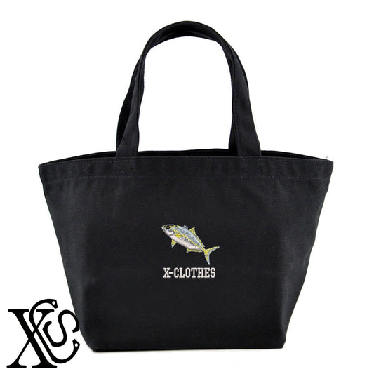 カンパチ2柄 刺繍 キャンバス生地 ランチ ミニ トートバッグ レディース メンズ【X-CLOTHES】オリジナル グッズ 刺繍 ワンポイント 雑貨【b Black Camel】【g Natural Gray】 【6動物鳥魚-釣り魚】