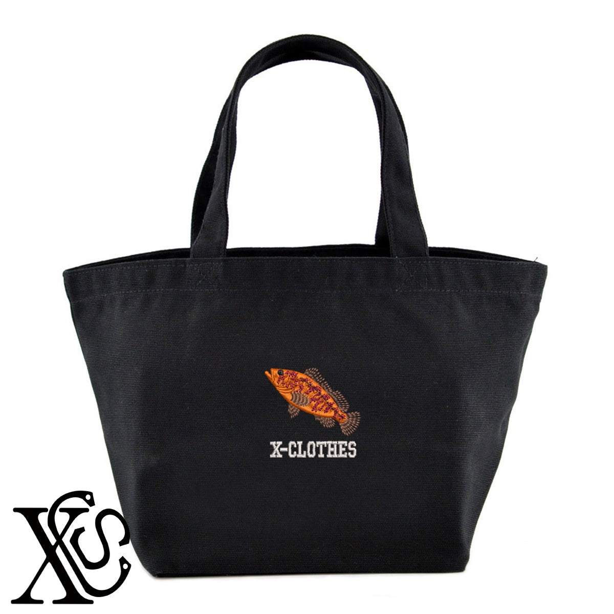 キジハタ2柄 刺繍 キャンバス生地 ランチ ミニ トートバッグ レディース メンズ【X-CLOTHES】オリジナル グッズ 刺繍 ワンポイント 雑貨【b Black Camel】【g Natural Gray】 【6動物鳥魚-釣り魚】