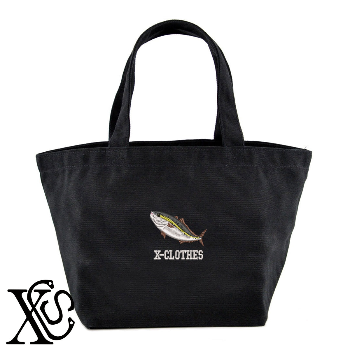 ブリ2柄 刺繍 キャンバス生地 ランチ ミニ トートバッグ レディース メンズ【X-CLOTHES】オリジナル グッズ 刺繍 ワンポイント 雑貨【b Black Camel】【g Natural Gray】 【6動物鳥魚-釣り魚】