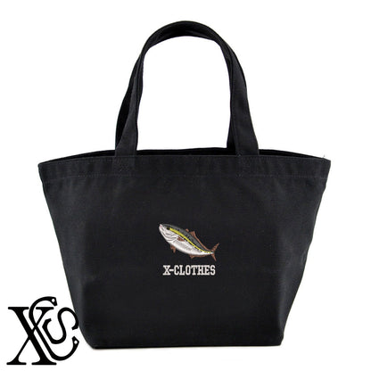 ブリ2柄 刺繍 キャンバス生地 ランチ ミニ トートバッグ レディース メンズ【X-CLOTHES】オリジナル グッズ 刺繍 ワンポイント 雑貨【b Black Camel】【g Natural Gray】 【6動物鳥魚-釣り魚】