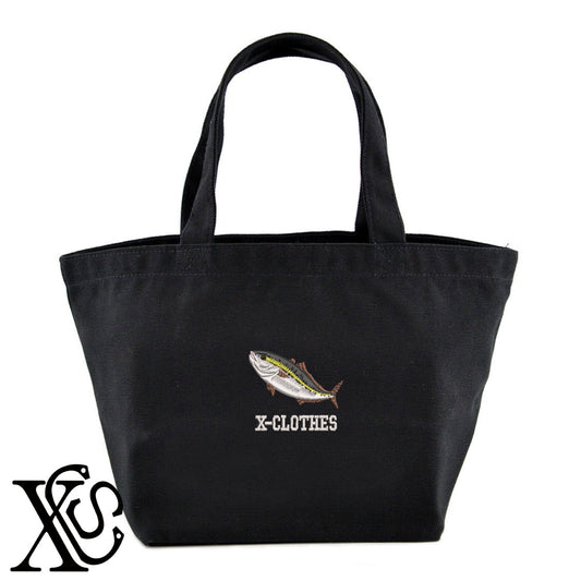 ブリ2柄 刺繍 キャンバス生地 ランチ ミニ トートバッグ レディース メンズ【X-CLOTHES】オリジナル グッズ 刺繍 ワンポイント 雑貨【b Black Camel】【g Natural Gray】 【6動物鳥魚-釣り魚】
