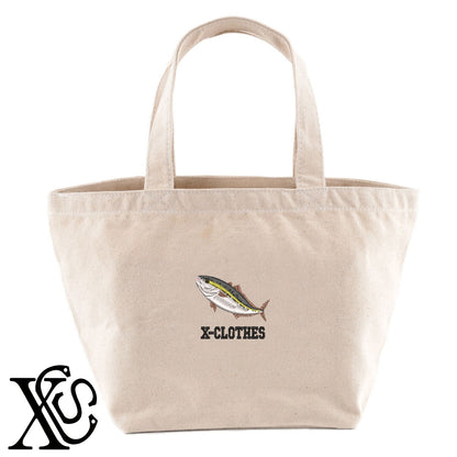 ブリ2柄 刺繍 キャンバス生地 ランチ ミニ トートバッグ レディース メンズ【X-CLOTHES】オリジナル グッズ 刺繍 ワンポイント 雑貨【b Black Camel】【g Natural Gray】 【6動物鳥魚-釣り魚】