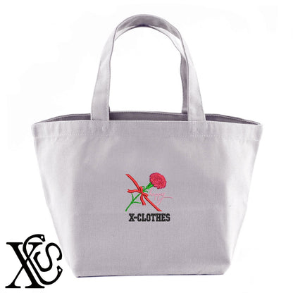 カーネーション4柄 刺繍 キャンバス生地 ランチ ミニ トートバッグ レディース メンズ【X-CLOTHES】オリジナル グッズ 刺繍 ワンポイント 雑貨【b Black Camel】【g Natural Gray】 【7家紋お祝-ロゴ】