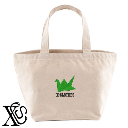 折紙2柄 刺繍 キャンバス生地 ランチ ミニ トートバッグ レディース メンズ【X-CLOTHES】オリジナル グッズ 刺繍 ワンポイント 雑貨【b Black Camel】【g Natural Gray】 【7家紋お祝-ロゴ】