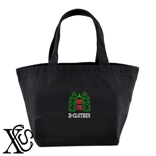禁煙2柄 刺繍 キャンバス生地 ランチ ミニ トートバッグ レディース メンズ【X-CLOTHES】オリジナル グッズ 刺繍 ワンポイント 雑貨【b Black Camel】【g Natural Gray】 【7家紋お祝-ロゴ】