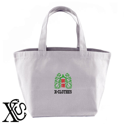 禁煙2柄 刺繍 キャンバス生地 ランチ ミニ トートバッグ レディース メンズ【X-CLOTHES】オリジナル グッズ 刺繍 ワンポイント 雑貨【b Black Camel】【g Natural Gray】 【7家紋お祝-ロゴ】