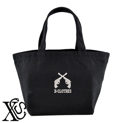 銃2柄 刺繍 キャンバス生地 ランチ ミニ トートバッグ レディース メンズ【X-CLOTHES】オリジナル グッズ 刺繍 ワンポイント 雑貨【b Black Camel】【g Natural Gray】 【7家紋お祝-ロゴ】