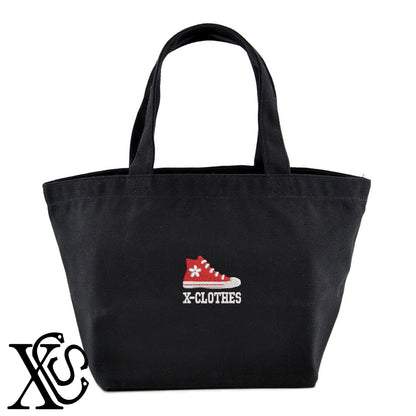 靴2柄 刺繍 キャンバス生地 ランチ ミニ トートバッグ レディース メンズ【X-CLOTHES】オリジナル グッズ 刺繍 ワンポイント 雑貨【b Black Camel】【g Natural Gray】 【7家紋お祝-ロゴ】