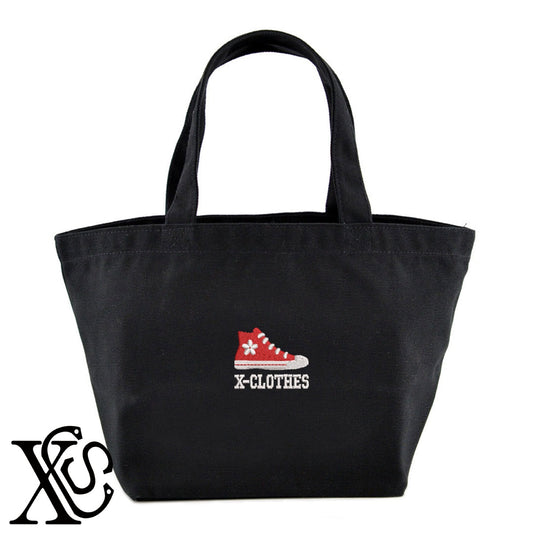 靴2柄 刺繍 キャンバス生地 ランチ ミニ トートバッグ レディース メンズ【X-CLOTHES】オリジナル グッズ 刺繍 ワンポイント 雑貨【b Black Camel】【g Natural Gray】 【7家紋お祝-ロゴ】