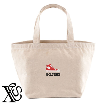 靴2柄 刺繍 キャンバス生地 ランチ ミニ トートバッグ レディース メンズ【X-CLOTHES】オリジナル グッズ 刺繍 ワンポイント 雑貨【b Black Camel】【g Natural Gray】 【7家紋お祝-ロゴ】