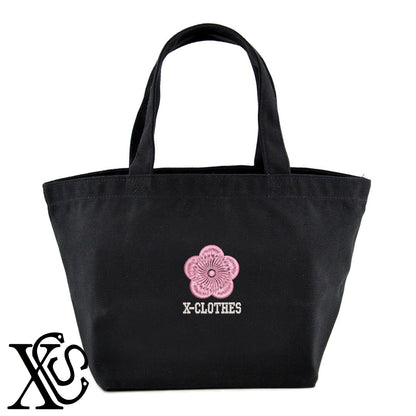 向こう梅2柄 刺繍 キャンバス生地 ランチ ミニ トートバッグ レディース メンズ【X-CLOTHES】オリジナル グッズ 刺繍 ワンポイント 雑貨【b Black Camel】【g Natural Gray】 【7家紋お祝-伝統模様】