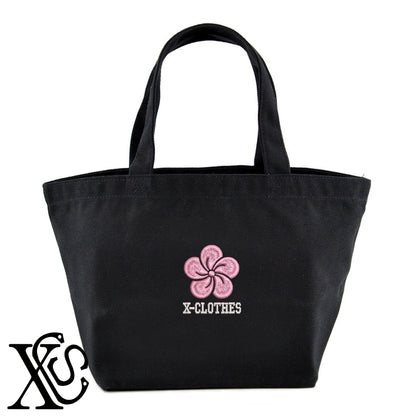 捻り梅2柄 刺繍 キャンバス生地 ランチ ミニ トートバッグ レディース メンズ【X-CLOTHES】オリジナル グッズ 刺繍 ワンポイント 雑貨【b Black Camel】【g Natural Gray】 【7家紋お祝-伝統模様】