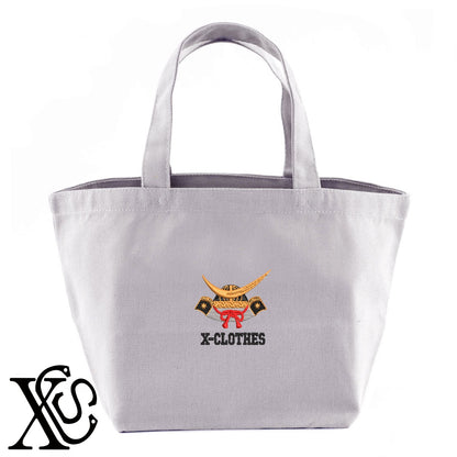 伊達政宗-兜2柄 刺繍 キャンバス生地 ランチ ミニ トートバッグ レディース メンズ【X-CLOTHES】オリジナル グッズ 刺繍 ワンポイント 雑貨【b Black Camel】【g Natural Gray】 【7家紋お祝-兜】