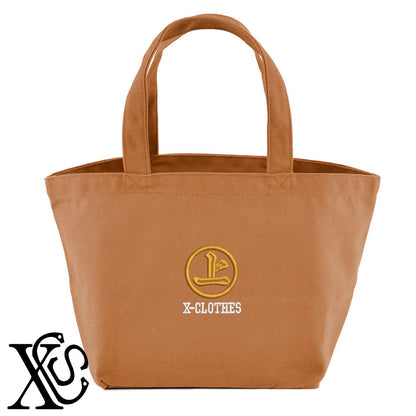 48丸に上の字柄 刺繍 キャンバス生地 ランチ ミニ トートバッグ レディース メンズ【X-CLOTHES】オリジナル グッズ 刺繍 ワンポイント 雑貨【b Black Camel】【g Natural Gray】 【7家紋お祝-家紋41-80】