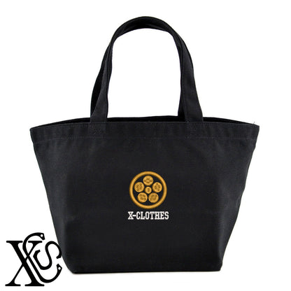 50丸に星梅鉢柄 刺繍 キャンバス生地 ランチ ミニ トートバッグ レディース メンズ【X-CLOTHES】オリジナル グッズ 刺繍 ワンポイント 雑貨【b Black Camel】【g Natural Gray】 【7家紋お祝-家紋41-80】