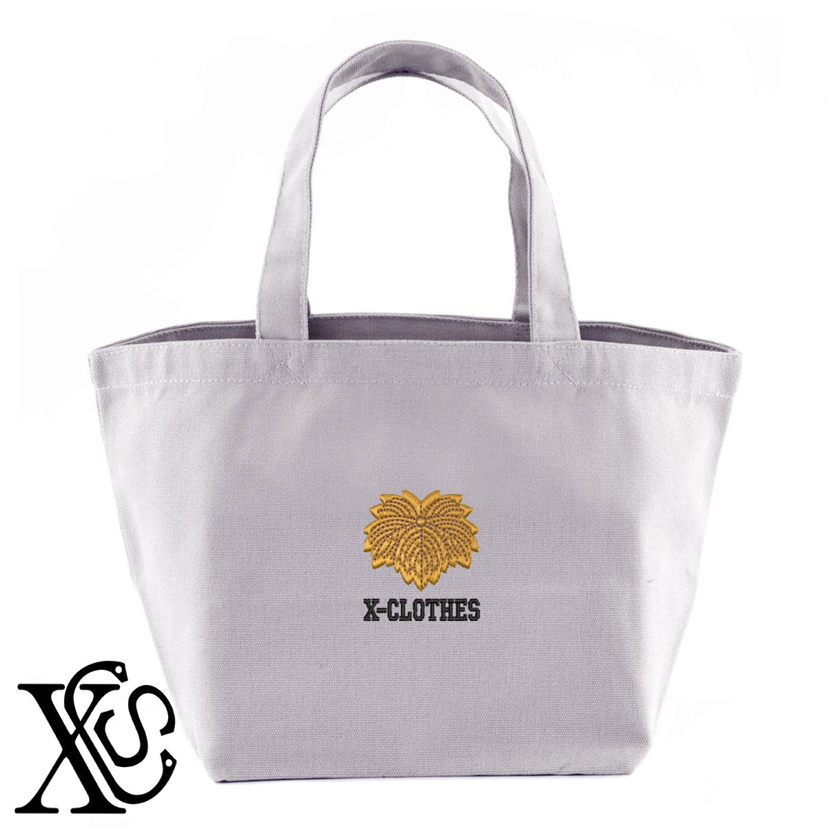116鬼蔦柄 刺繍 キャンバス生地 ランチ ミニ トートバッグ レディース メンズ【X-CLOTHES】オリジナル グッズ 刺繍 ワンポイント 雑貨【b Black Camel】【g Natural Gray】 【7家紋お祝-家紋81-120】