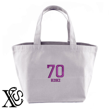 70古希3柄 刺繍 キャンバス生地 ランチ ミニ トートバッグ レディース メンズ【X-CLOTHES】オリジナル グッズ 刺繍 ワンポイント 雑貨【b Black Camel】【g Natural Gray】 【7家紋お祝-長寿祝い】