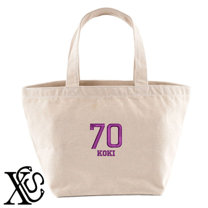 70古希3柄 刺繍 キャンバス生地 ランチ ミニ トートバッグ レディース メンズ【X-CLOTHES】オリジナル グッズ 刺繍 ワンポイント 雑貨【b Black Camel】【g Natural Gray】 【7家紋お祝-長寿祝い】
