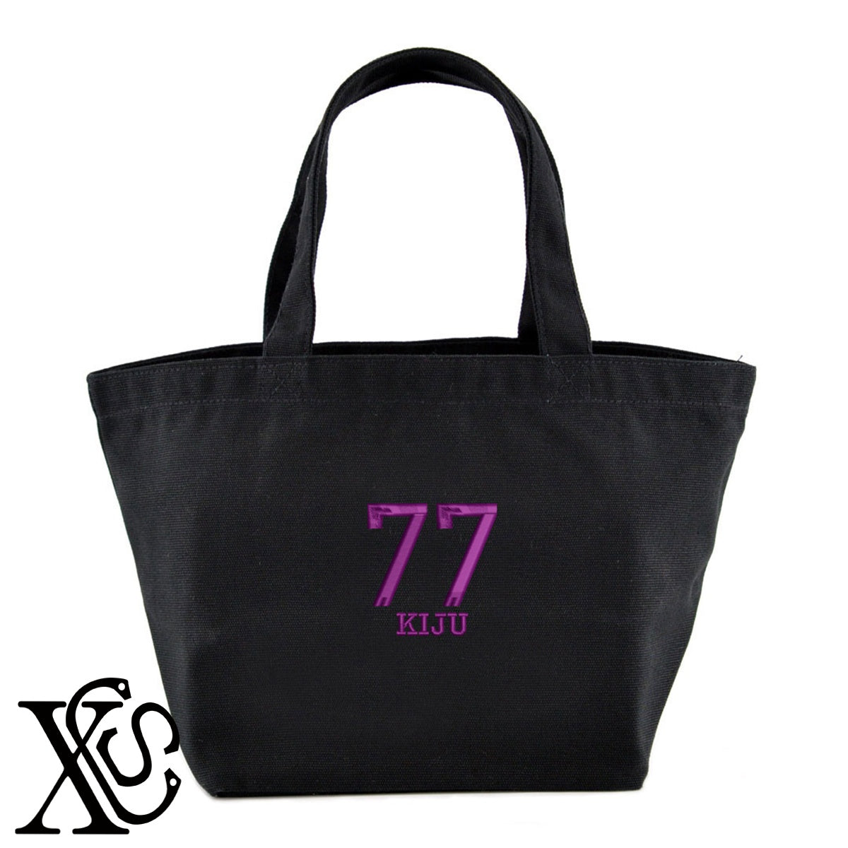 77喜寿3柄 刺繍 キャンバス生地 ランチ ミニ トートバッグ レディース メンズ【X-CLOTHES】オリジナル グッズ 刺繍 ワンポイント 雑貨【b Black Camel】【g Natural Gray】 【7家紋お祝-長寿祝い】