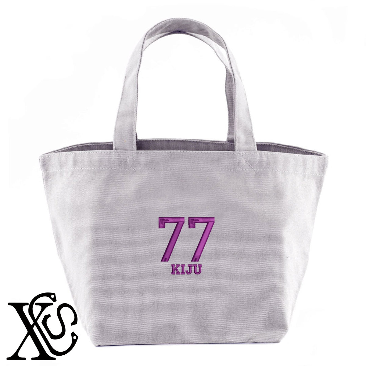 77喜寿3柄 刺繍 キャンバス生地 ランチ ミニ トートバッグ レディース メンズ【X-CLOTHES】オリジナル グッズ 刺繍 ワンポイント 雑貨【b Black Camel】【g Natural Gray】 【7家紋お祝-長寿祝い】