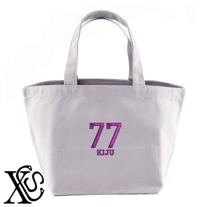 77喜寿3柄 刺繍 キャンバス生地 ランチ ミニ トートバッグ レディース メンズ【X-CLOTHES】オリジナル グッズ 刺繍 ワンポイント 雑貨【b Black Camel】【g Natural Gray】 【7家紋お祝-長寿祝い】