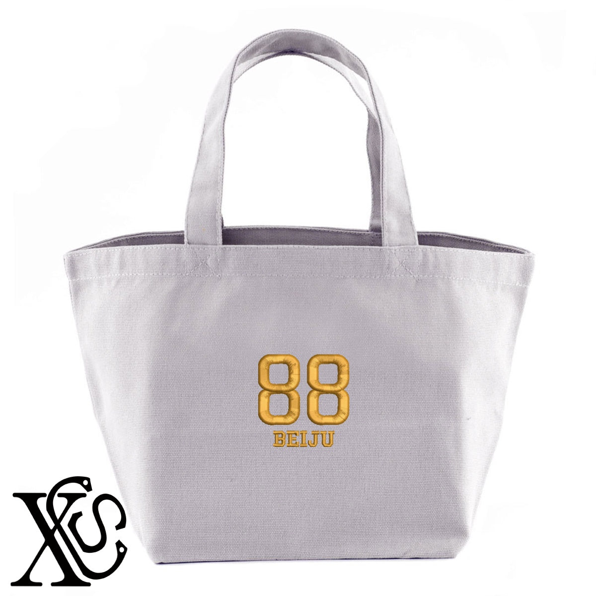 88米寿3柄 刺繍 キャンバス生地 ランチ ミニ トートバッグ レディース メンズ【X-CLOTHES】オリジナル グッズ 刺繍 ワンポイント 雑貨【b Black Camel】【g Natural Gray】 【7家紋お祝-長寿祝い】
