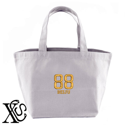 88米寿3柄 刺繍 キャンバス生地 ランチ ミニ トートバッグ レディース メンズ【X-CLOTHES】オリジナル グッズ 刺繍 ワンポイント 雑貨【b Black Camel】【g Natural Gray】 【7家紋お祝-長寿祝い】