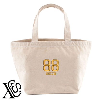 88米寿3柄 刺繍 キャンバス生地 ランチ ミニ トートバッグ レディース メンズ【X-CLOTHES】オリジナル グッズ 刺繍 ワンポイント 雑貨【b Black Camel】【g Natural Gray】 【7家紋お祝-長寿祝い】