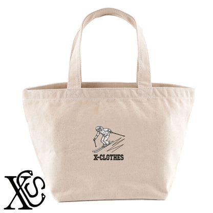 スキー2柄 刺繍 キャンバス生地 ランチ ミニ トートバッグ レディース メンズ【X-CLOTHES】オリジナル グッズ 刺繍 ワンポイント 雑貨【b Black Camel】【g Natural Gray】 【8競技音楽-その他競技】