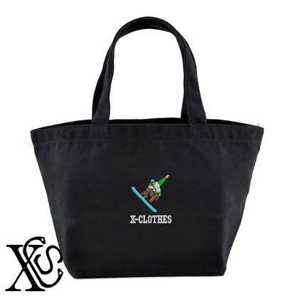 スノーボード2柄 刺繍 キャンバス生地 ランチ ミニ トートバッグ レディース メンズ【X-CLOTHES】オリジナル グッズ 刺繍 ワンポイント 雑貨【b Black Camel】【g Natural Gray】 【8競技音楽-その他競技】