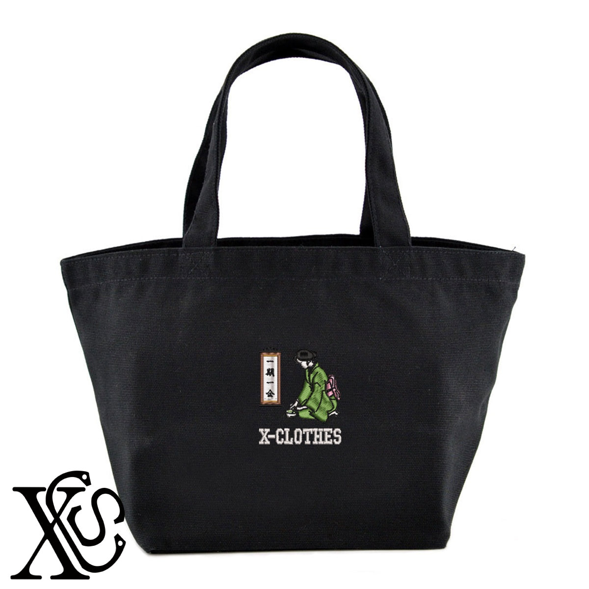 茶道4柄 刺繍 キャンバス生地 ランチ ミニ トートバッグ レディース メンズ【X-CLOTHES】オリジナル グッズ 刺繍 ワンポイント 雑貨【b Black Camel】【g Natural Gray】 【8競技音楽-伝統】
