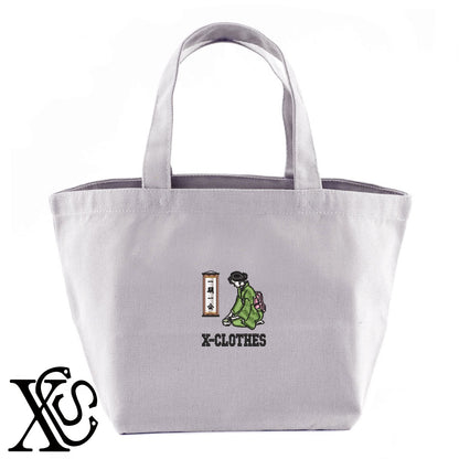茶道4柄 刺繍 キャンバス生地 ランチ ミニ トートバッグ レディース メンズ【X-CLOTHES】オリジナル グッズ 刺繍 ワンポイント 雑貨【b Black Camel】【g Natural Gray】 【8競技音楽-伝統】