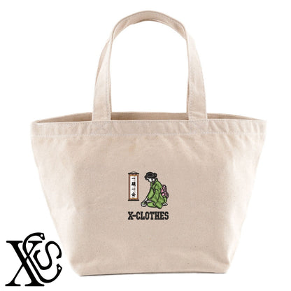 茶道4柄 刺繍 キャンバス生地 ランチ ミニ トートバッグ レディース メンズ【X-CLOTHES】オリジナル グッズ 刺繍 ワンポイント 雑貨【b Black Camel】【g Natural Gray】 【8競技音楽-伝統】