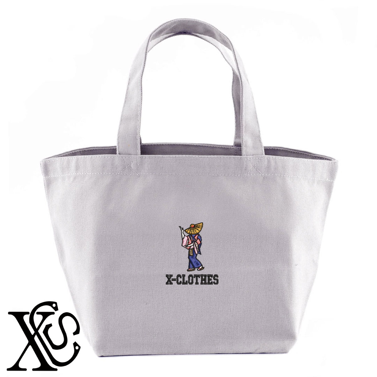 西馬音内盆踊り2柄 刺繍 キャンバス生地 ランチ ミニ トートバッグ レディース メンズ【X-CLOTHES】オリジナル グッズ 刺繍 ワンポイント 雑貨【b Black Camel】【g Natural Gray】 【8競技音楽-伝統】