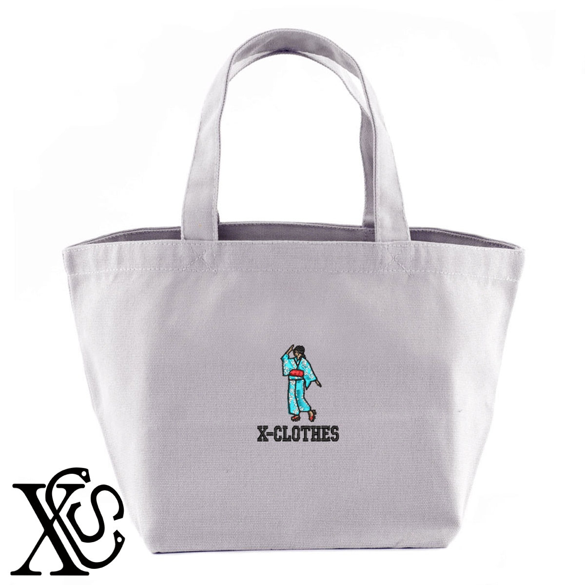 郡上踊り2柄 刺繍 キャンバス生地 ランチ ミニ トートバッグ レディース メンズ【X-CLOTHES】オリジナル グッズ 刺繍 ワンポイント 雑貨【b Black Camel】【g Natural Gray】 【8競技音楽-伝統】